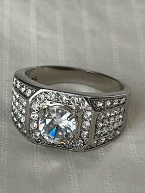 Men’s solid 925 sterling silver iced out statement ring